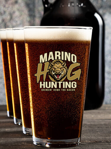 Hog Hunting NA 1 Color Printed Growler 4 Color Pint Glass Gift Set