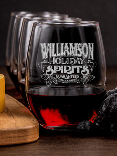 Holiday Spirits NA 1 Cheese Board 4 Wine Glass Gift Set - Engraved