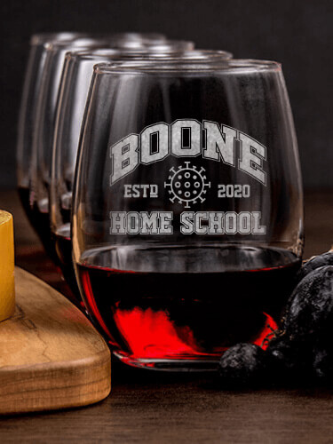Homeschool 2020 NA 1 Cheese Board 4 Wine Glass Gift Set - Engraved