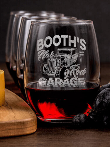 Hot Rod Garage NA 1 Cheese Board 4 Wine Glass Gift Set - Engraved