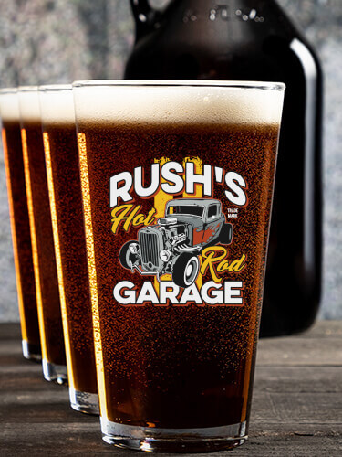 Hot Rod Garage NA 1 Color Printed Growler 4 Color Pint Glass Gift Set