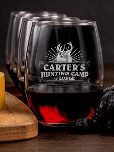 Hunting Camp NA 1 Cheese Board 4 Wine Glass Gift Set - Engraved