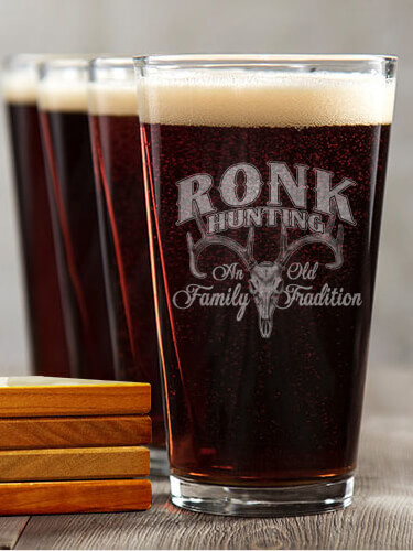 Hunting Family Tradition NA 4 Pint Glass - Engraved 4 Coaster Gift Set