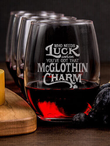 Irish Charm NA 1 Cheese Board 4 Wine Glass Gift Set - Engraved