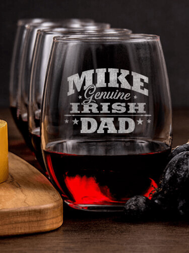 Irish Dad NA 1 Cheese Board 4 Wine Glass Gift Set - Engraved