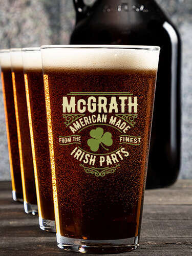 Irish Parts NA 1 Color Printed Growler 4 Color Pint Glass Gift Set