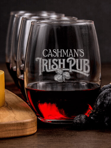 Irish Pub NA 1 Cheese Board 4 Wine Glass Gift Set - Engraved