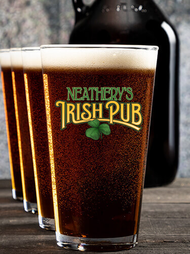 Irish Pub NA 1 Color Printed Growler 4 Color Pint Glass Gift Set