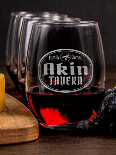 Irish Tavern NA 1 Cheese Board 4 Wine Glass Gift Set - Engraved