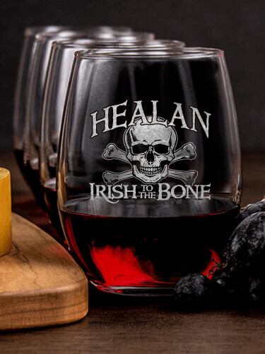 Irish to the Bone NA 1 Cheese Board 4 Wine Glass Gift Set - Engraved