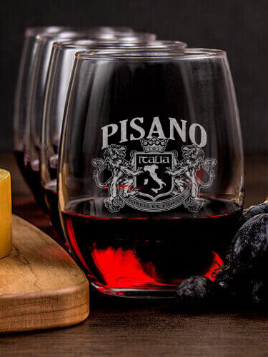 Italian Crest NA 1 Cheese Board 4 Wine Glass Gift Set - Engraved