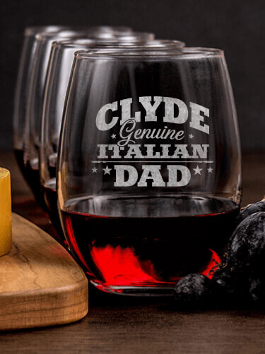 Italian Dad NA 1 Cheese Board 4 Wine Glass Gift Set - Engraved