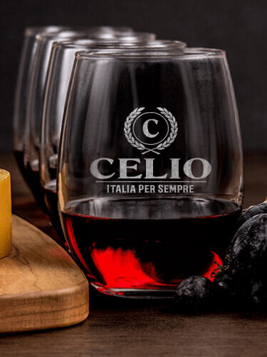 Italian Monogram NA 1 Cheese Board 4 Wine Glass Gift Set - Engraved