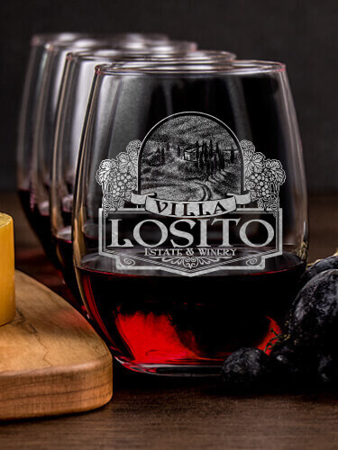 Italian Villa NA 1 Cheese Board 4 Wine Glass Gift Set - Engraved