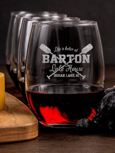 Lake House NA 1 Cheese Board 4 Wine Glass Gift Set - Engraved