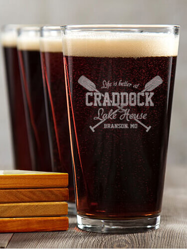 Lake House NA 4 Pint Glass - Engraved 4 Coaster Gift Set