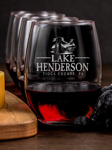 Lake NA 1 Cheese Board 4 Wine Glass Gift Set - Engraved
