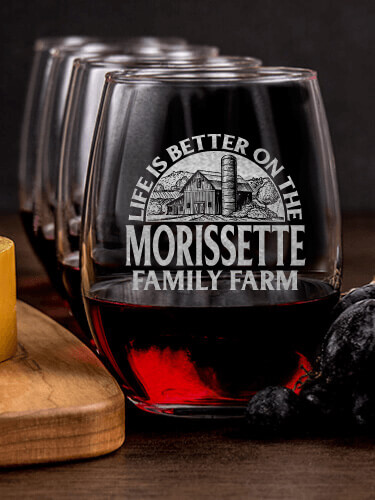 Life Is Better Farm NA 1 Cheese Board 4 Wine Glass Gift Set - Engraved