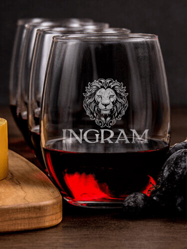 Lion NA 1 Cheese Board 4 Wine Glass Gift Set - Engraved