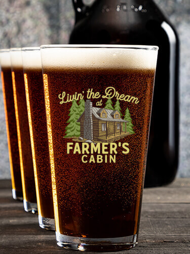 Livin' The Dream Cabin NA 1 Color Printed Growler 4 Color Pint Glass Gift Set