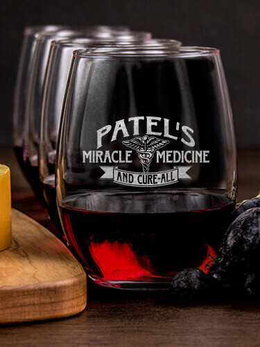 Miracle Medicine NA 1 Cheese Board 4 Wine Glass Gift Set - Engraved