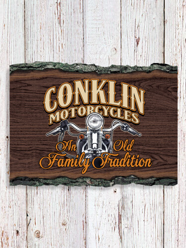 Motorcycle Family Tradition NA Faux Sliced Log Plaque