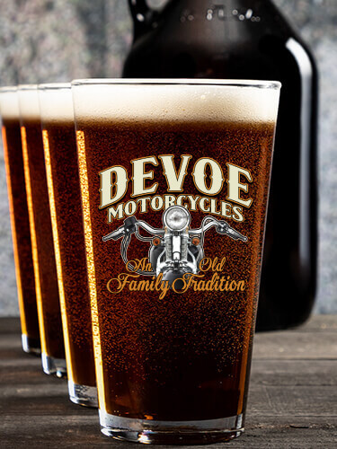 Motorcycle Family Tradition NA 1 Color Printed Growler 4 Color Pint Glass Gift Set