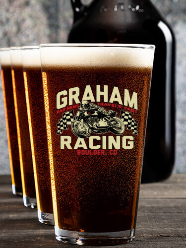 Motorcycle Racing NA 1 Color Printed Growler 4 Color Pint Glass Gift Set