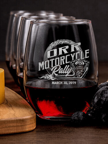 Motorcycle Rally NA 1 Cheese Board 4 Wine Glass Gift Set - Engraved