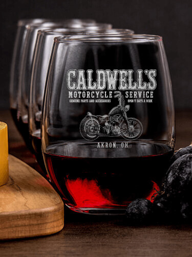 Motorcycle Service NA 1 Cheese Board 4 Wine Glass Gift Set - Engraved