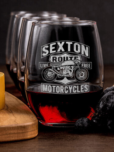 Motorcycles NA 1 Cheese Board 4 Wine Glass Gift Set - Engraved