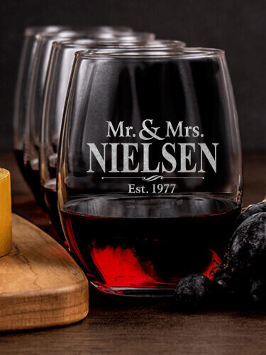 Mr and Mrs NA 1 Cheese Board 4 Wine Glass Gift Set - Engraved