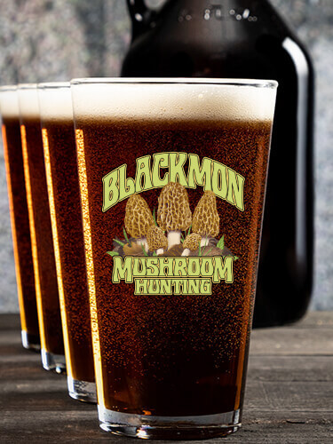 Mushroom Hunting NA 1 Color Printed Growler 4 Color Pint Glass Gift Set