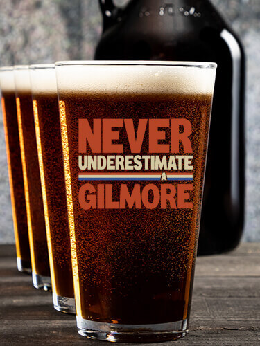 Never Underestimate NA 1 Color Printed Growler 4 Color Pint Glass Gift Set