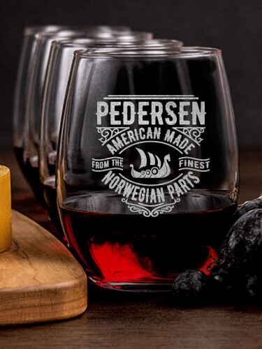 Norwegian Parts NA 1 Cheese Board 4 Wine Glass Gift Set - Engraved