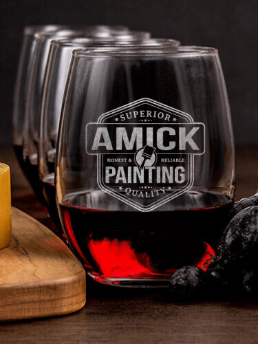 Painting NA 1 Cheese Board 4 Wine Glass Gift Set - Engraved