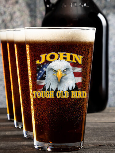 Patriotic Tough Old Bird NA 1 Color Printed Growler 4 Color Pint Glass Gift Set