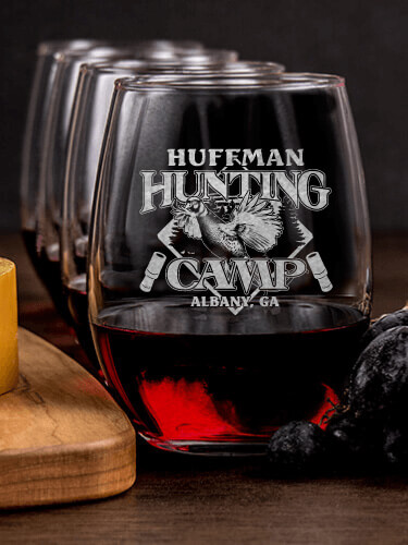 Pheasant Hunting Camp NA 1 Cheese Board 4 Wine Glass Gift Set - Engraved