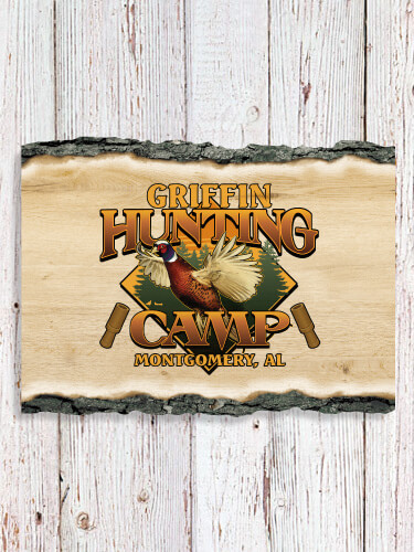 Pheasant Hunting Camp NA Faux Sliced Log Plaque