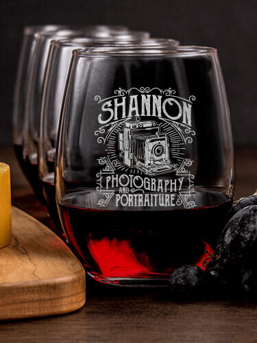 Photography NA 1 Cheese Board 4 Wine Glass Gift Set - Engraved
