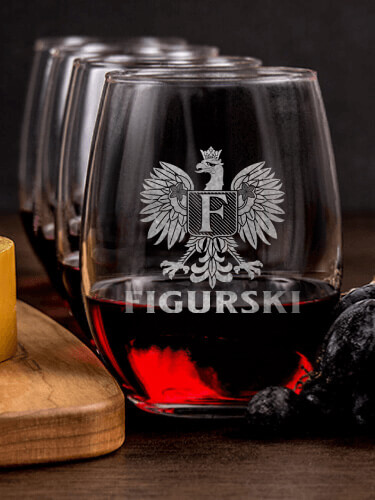 Polish Monogram NA 1 Cheese Board 4 Wine Glass Gift Set - Engraved