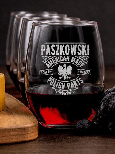 Polish Parts NA 1 Cheese Board 4 Wine Glass Gift Set - Engraved