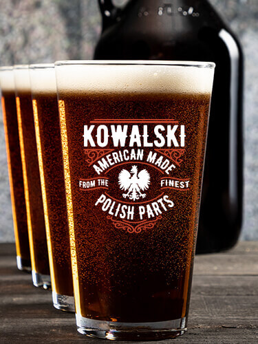 Polish Parts NA 1 Color Printed Growler 4 Color Pint Glass Gift Set