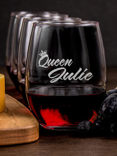 Queen NA 1 Cheese Board 4 Wine Glass Gift Set - Engraved