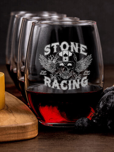 Racing Skull NA 1 Cheese Board 4 Wine Glass Gift Set - Engraved