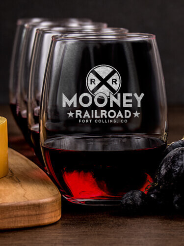 Railroad NA 1 Cheese Board 4 Wine Glass Gift Set - Engraved