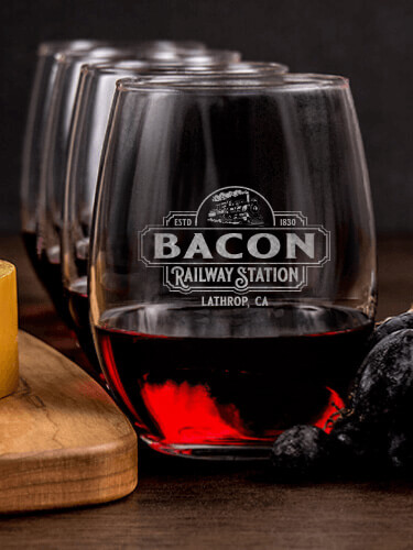 Railway Station NA 1 Cheese Board 4 Wine Glass Gift Set - Engraved