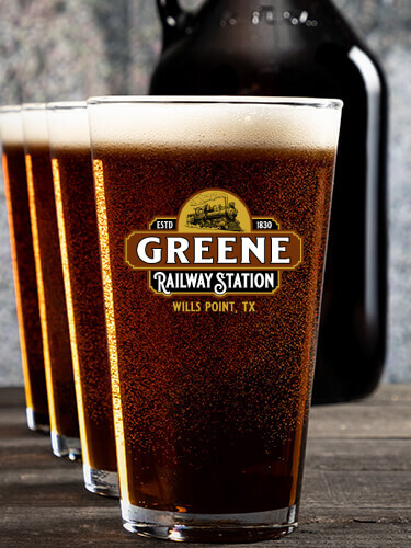 Railway Station NA 1 Color Printed Growler 4 Color Pint Glass Gift Set