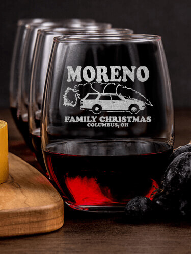 Retro Family Christmas NA 1 Cheese Board 4 Wine Glass Gift Set - Engraved