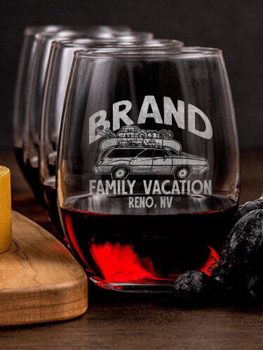 Retro Family Vacation NA 1 Cheese Board 4 Wine Glass Gift Set - Engraved